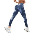 thumbnail image 1 of KHONTS V Back Denim Jeggings for Women Lifting Tummy Control High Waisted Yoga Pants Scrunch Workout Seamless Fitness Tights Blue L, 1 of 4