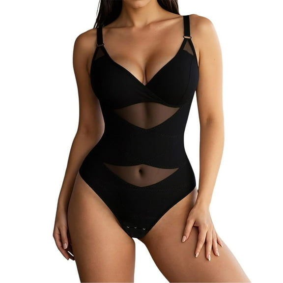 KHONTS V Neck Bra Bodysuit Shapewear for Women Tummy Control Waist Trainer Full Body Shaper Lifter Briefs Jumpsuit Tops Black XL
