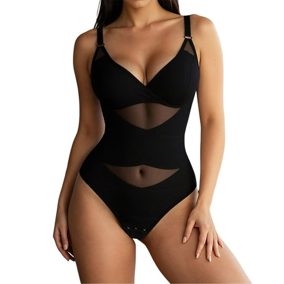 KHONTS V Neck Bra Bodysuit Shapewear for Women Tummy Control Waist Trainer Full Body Shaper Lifter Briefs Jumpsuit Tops Black XL