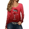 thumbnail image 1 of KHONTS V Neck Christmas T Shirts for Women Funny Long Sleeve Xmas Red Glass Shirts Pullover Tops Red XL, 1 of 4