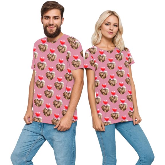 KHONTS Valentine's Day Custom T Shirts for Couple Personalized Image Customized T Shirts Personalized Custom Tess A-Pink L