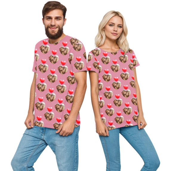 KHONTS Valentine's Day Custom T Shirts for Couple Personalized Image Customized T Shirts Personalized Custom Tess A-Pink XXXL