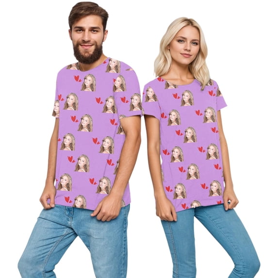 KHONTS Valentine's Day Custom T Shirts for Couple Personalized Image Customized T Shirts Personalized Custom Tess D-Purple XL