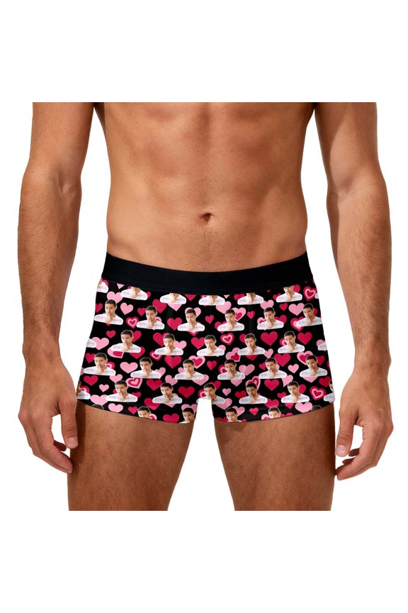 Valentine's Day Personalized Boxers for Men Custom Face Underwear with Picture Boyfriend Customized Boxer Briefs Black4 S