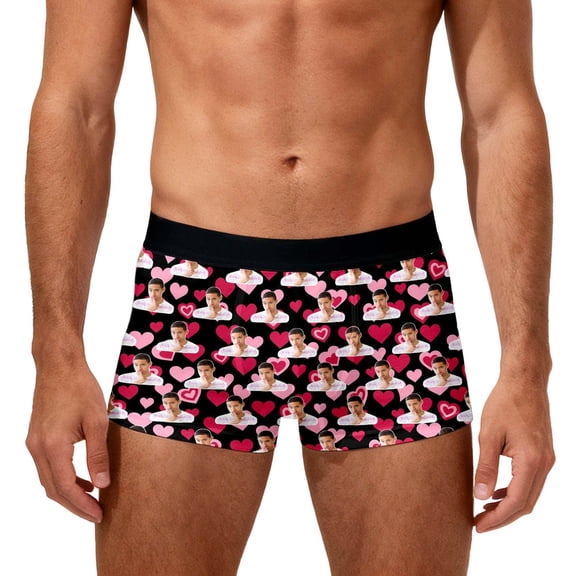 KHONTS Valentine's Day Personalized Boxers for Men Custom Face Underwear with Picture Boyfriend Customized Boxer Briefs Black4 S