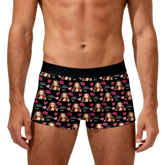 KHONTS Valentine's Day Personalized Boxers for Men Custom Face Underwear with Picture Boyfriend Customized Boxer Briefs Black6 XXL