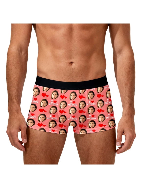 Valentine's Day Personalized Boxers for Men Custom Face Underwear with Picture Boyfriend Customized Boxer Briefs Pink XXL