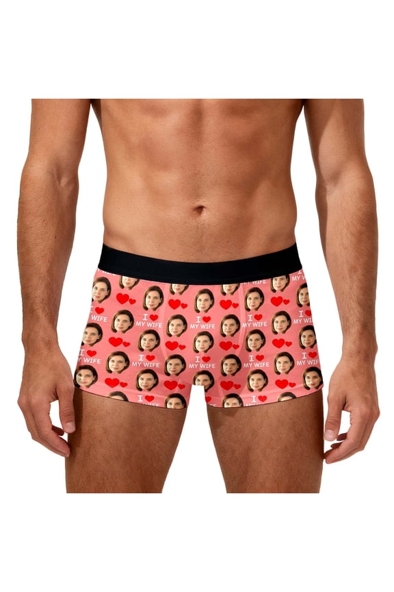 Valentine's Day Personalized Boxers for Men Custom Face Underwear with Picture Boyfriend Customized Boxer Briefs Pink XXXL