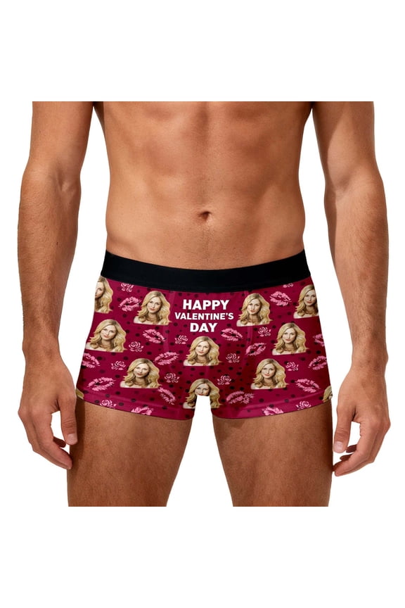 Valentine's Day Personalized Boxers for Men Custom Face Underwear with Picture Boyfriend Customized Boxer Briefs Purple XXL