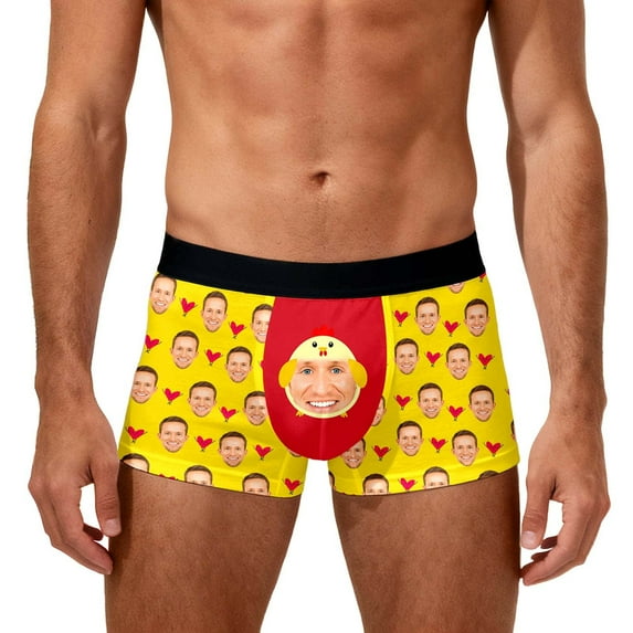 KHONTS Valentine's Day Personalized Boxers for Men Custom Face Underwear with Picture Boyfriend Customized Boxer Briefs Yellow XL