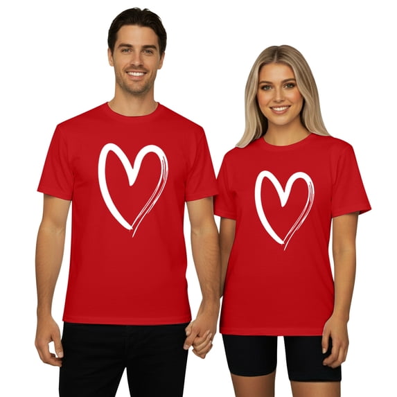 KHONTS Valentine's Day Sweat Heart T Shirts for Couple Women and Men Crew Neck Short Sleeve T Shirt Fashion Casual Tees Red L