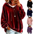 thumbnail image 1 of KHONTS Velvet Hoodies for Women Long Sleeve Solid Color Hooded Sweatshirts Fall Winter Loose Fit Stylish Pullover Tops Red XL, 1 of 4