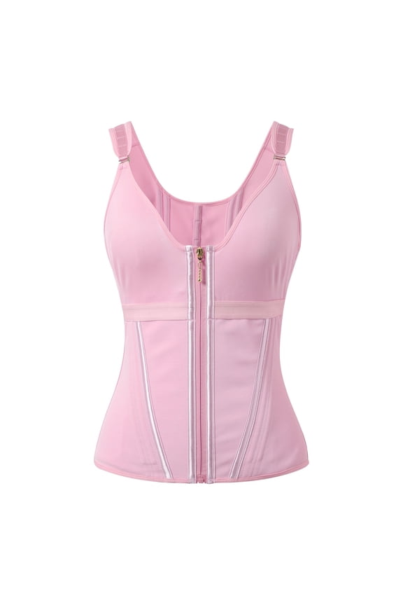 Waist Trainer Corset for Women Tummy Control Sport Workout Body Shaper Vest for Women Postpartum Gym Zipper and Hooks Pink XS