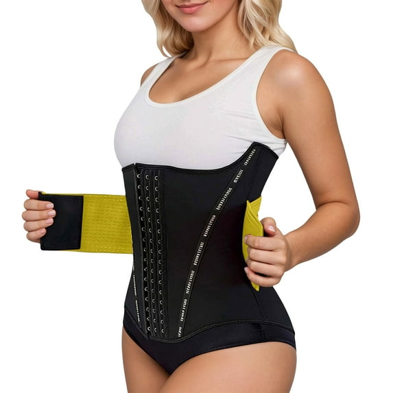 KHONTS Waist Trainer for Women Trimmer Belt Waist Cincher Tummy Wrap Plus Size Snatch Bandage Body Shaper Yellow S