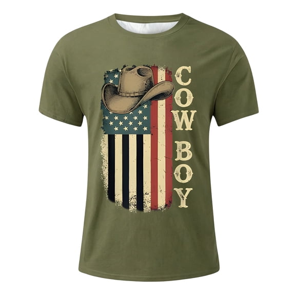 KHONTS Western Country T Shirts for Boy Kid Short Sleeve Southern Cowboy T-Shirt,Size 2-13 Years Army Green 160