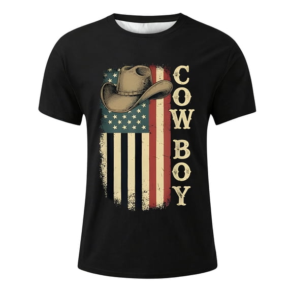KHONTS Western Country T Shirts for Boy Kid Short Sleeve Southern Cowboy T-Shirt,Size 2-13 Years Black 130