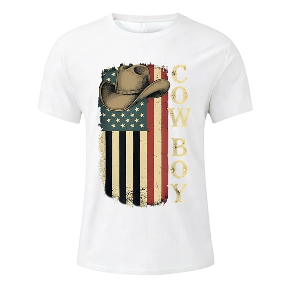 KHONTS Western Country T Shirts for Boy Kid Short Sleeve Southern Cowboy T-Shirt,Size 2-13 Years White 160