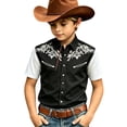 thumbnail image 1 of KHONTS Western Cowboy Shirts for Boys Kids Collared Button down Short Sleeve Tops Summer Vacation Tees,Size 6-15 Years Black XS, 1 of 4