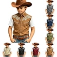 thumbnail image 1 of KHONTS Western Cowboy Shirts for Boys Kids Collared Button down Short Sleeve Tops Summer Vacation Tees,Size 6-15 Years Wine XS, 1 of 5