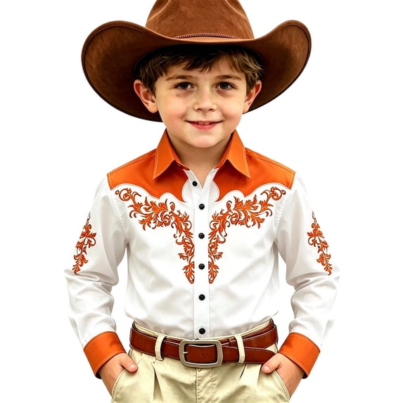 KHONTS Western Cowboys Shirts for Kids Button down Casual Collared Shirts,Size 4-13 Years Orange 130