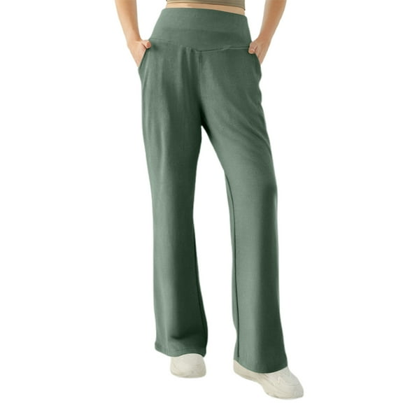 KHONTS Wide Leg Sweatpants for Women Fold over Low Rise Flare Yoga Pants Back to School Clothes for Workout Green M
