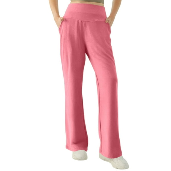 KHONTS Wide Leg Sweatpants for Women Fold over Low Rise Flare Yoga Pants Back to School Clothes for Workout Pink S