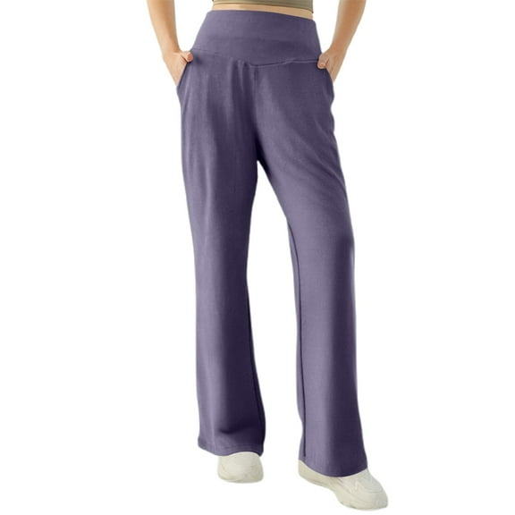 KHONTS Wide Leg Sweatpants for Women Fold over Low Rise Flare Yoga Pants Back to School Clothes for Workout Purple M
