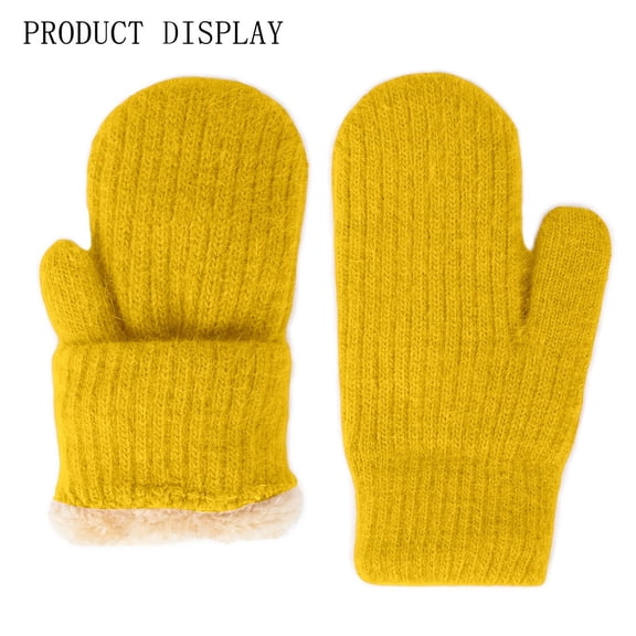 KHONTS Winter Warm Mittens for Women Knitted Gloves Mittens Warm Soft Lining Gloves Accessories Yellow One Size