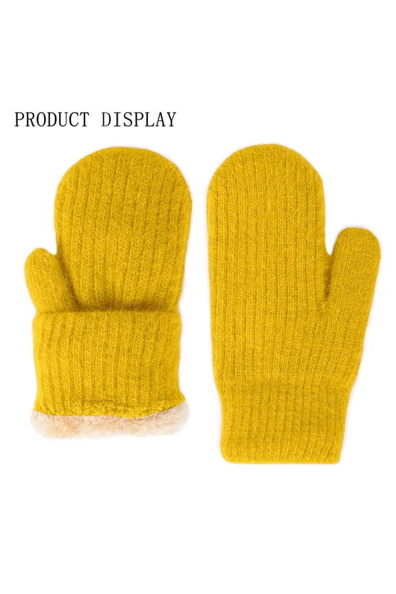 Winter Warm Mittens for Women Knitted Gloves Mittens Warm Soft Lining Gloves Accessories Yellow One Size