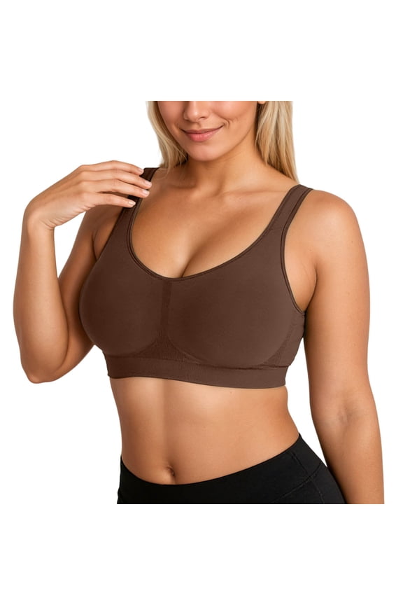 Wireless Bras for Women Support Natural Lift Bra No Underwire Compression Everyday Bralettes Coffee XXXL