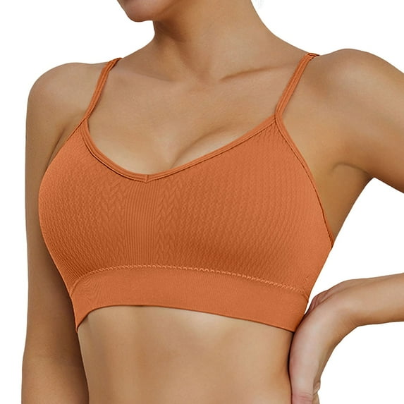 KHONTS,Woman's Seamless Sports Bras Wireless Push up Ribbing Bra Comfortable Low Back Invisible Support Yoga Bralettes Gold L