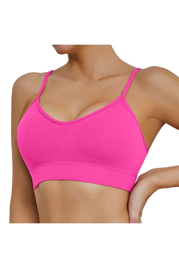 ,Woman's Seamless Sports Bras Wireless Push up Ribbing Bra Comfortable Low Back Invisible Support Yoga Bralettes Hot Pink S