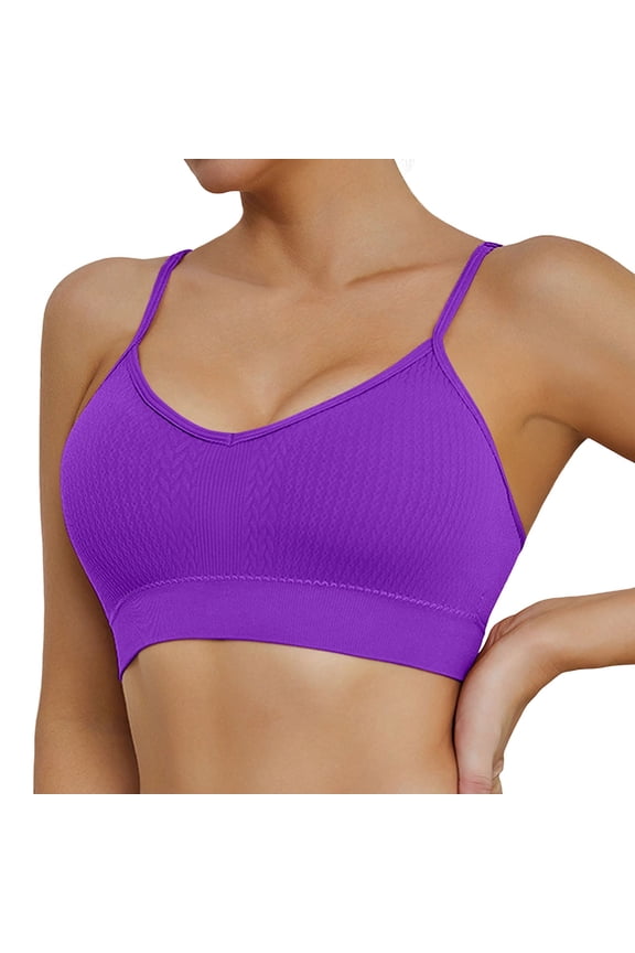 ,Woman's Seamless Sports Bras Wireless Push up Ribbing Bra Comfortable Low Back Invisible Support Yoga Bralettes Purple L