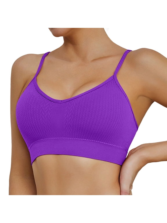 ,Woman's Seamless Sports Bras Wireless Push up Ribbing Bra Comfortable Low Back Invisible Support Yoga Bralettes Purple L