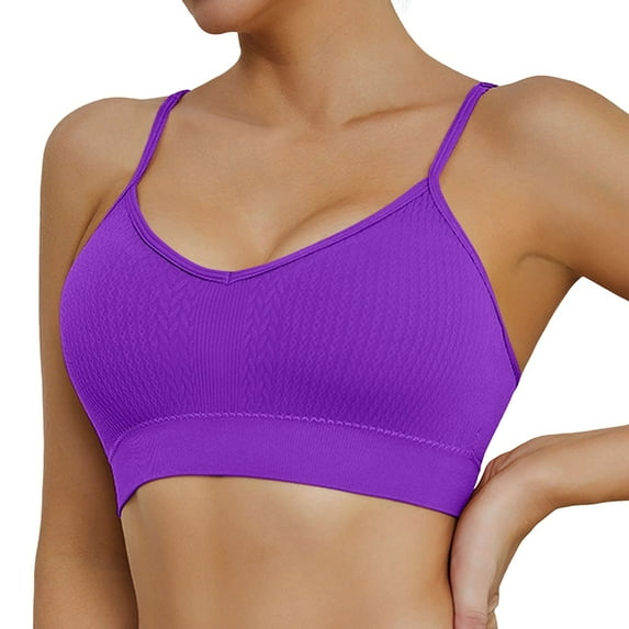 KHONTS,Woman's Seamless Sports Bras Wireless Push up Ribbing Bra Comfortable Low Back Invisible Support Yoga Bralettes Purple S