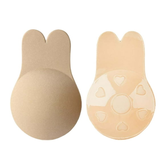 KHONTS,Women Adhesive Strapless Breast Lift up Nipple Covers Sticky Invisible Backless Silicone Bras Beige S