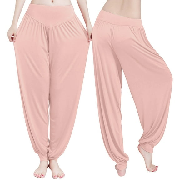 KHONTS Women Elastic Soft Yoga Pants Dance Trousers Casual Pant Boho Plus Size Beach Pants Pink XL