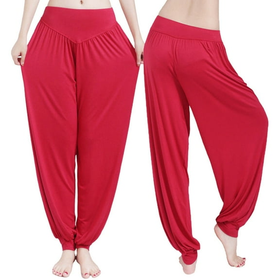 KHONTS Women Elastic Soft Yoga Pants Dance Trousers Casual Pant Boho Plus Size Beach Pants Watermelon Red XL