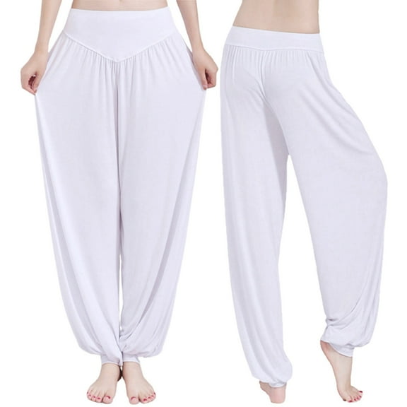 KHONTS Women Elastic Soft Yoga Pants Dance Trousers Casual Pant Boho Plus Size Beach Pants White M