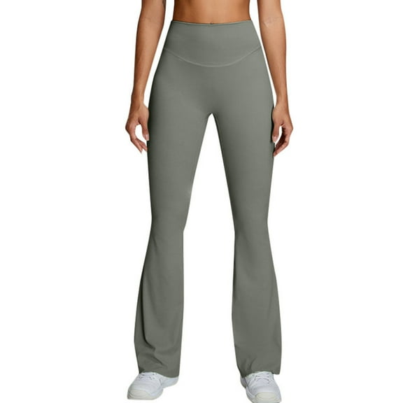 KHONTS Women Flare Leggings Fold over Boot Cut Yoga Pants Casual Fashion Pants Comfy Cotton Leggings Army Green L