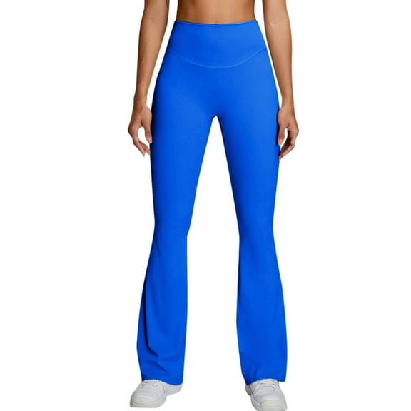 KHONTS Women Flare Leggings Fold over Boot Cut Yoga Pants Casual Fashion Pants Comfy Cotton Leggings Blue M