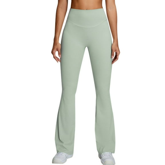 KHONTS Women Flare Leggings Fold over Boot Cut Yoga Pants Casual Fashion Pants Comfy Cotton Leggings Light Green M