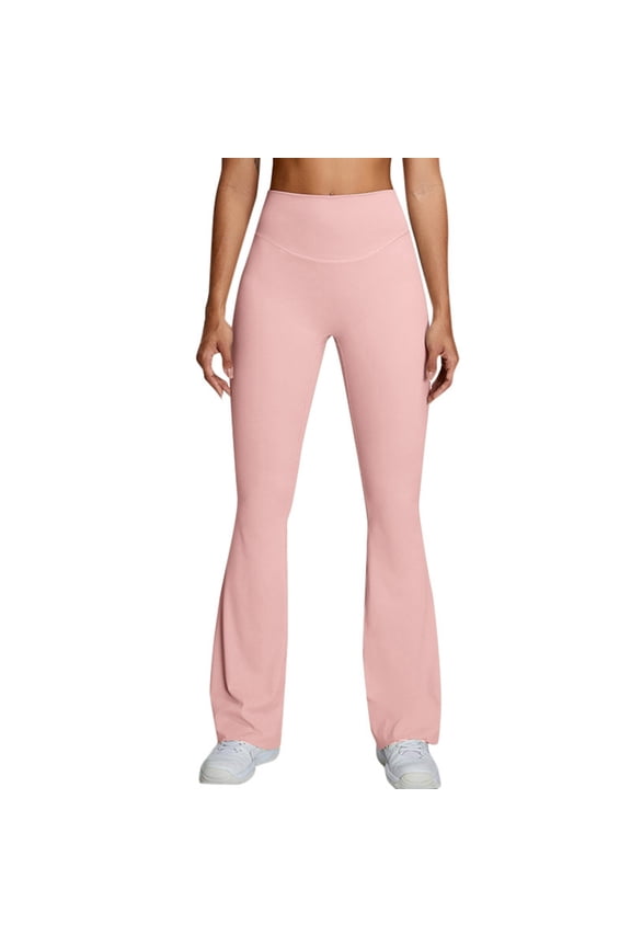Women Flare Leggings Fold over Boot Cut Yoga Pants Casual Fashion Pants Comfy Cotton Leggings Pink L