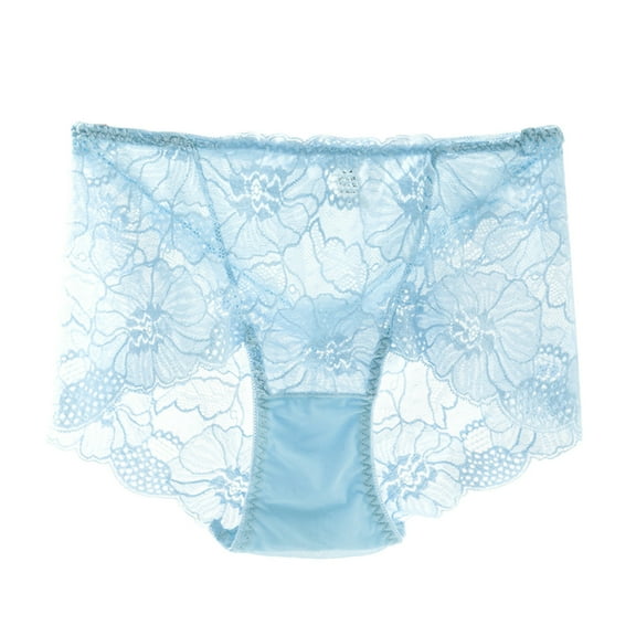 KHONTS Women Floral Lace High Waist Underwear Full Coverage Panties Mesh Breathable See Through Briefs Soft Stretch Lingerie Sky Blue XXL