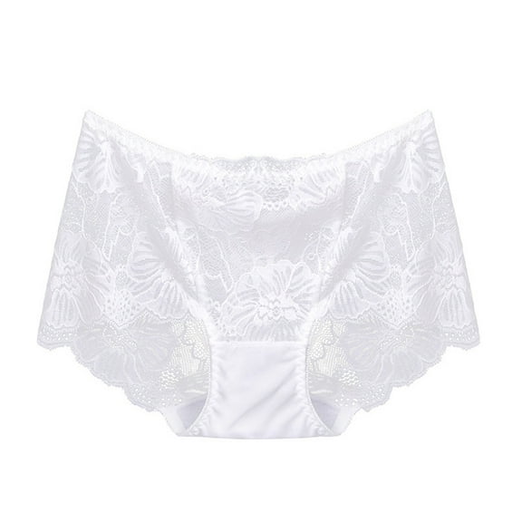 KHONTS Women Floral Lace High Waist Underwear Full Coverage Panties Mesh Breathable See Through Briefs Soft Stretch Lingerie White XXL