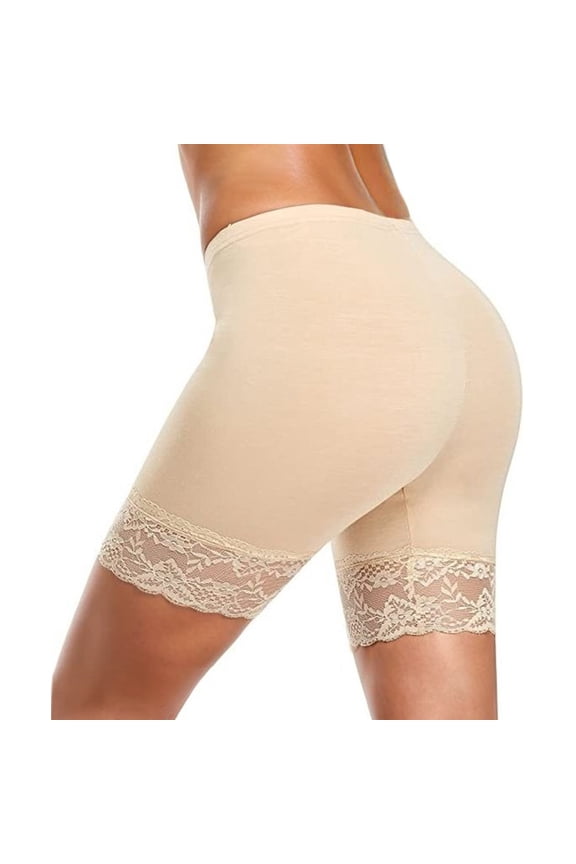 Women Lace Shorts Seamless Anti-Sagging Shorts Bloomers Shorts Panties Leggings for Under Dresses Beige S