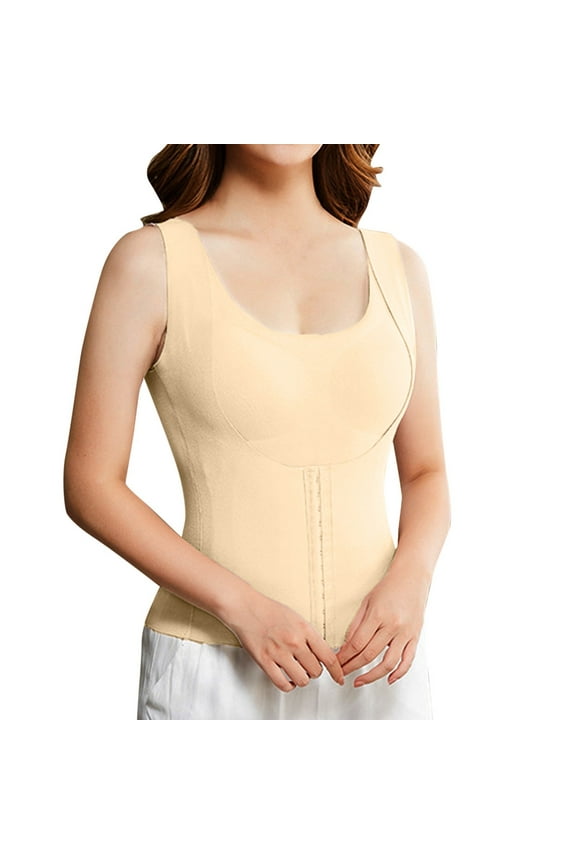Women's 4-In-1 Posture Corrector Waist Buttoned Bra Shapewear Waist Trainer Bras Tummy Control Breathable Compression Tank Top Beige M