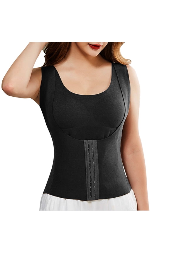 Women's 4-In-1 Posture Corrector Waist Buttoned Bra Shapewear Waist Trainer Bras Tummy Control Breathable Compression Tank Top Black XL