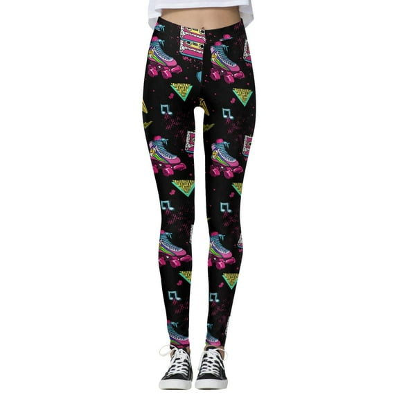 KHONTS Women's 80s Leggings Neon Artistic Splash Printed Soft Stretchy Pants Running Workout Leggings Athletic Yoga Pants Blue XXL