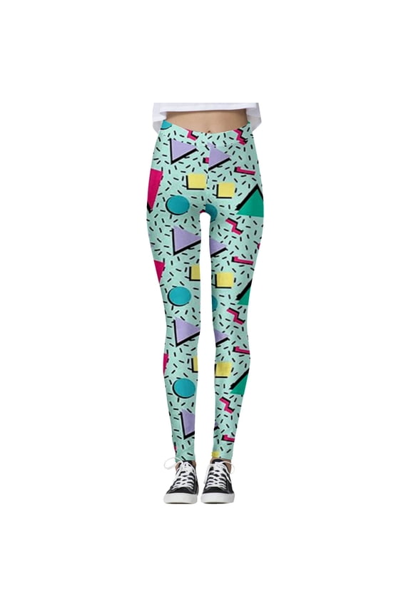 Women's 80s Leggings Neon Artistic Splash Printed Soft Stretchy Pants Running Workout Leggings Athletic Yoga Pants Mint Green L